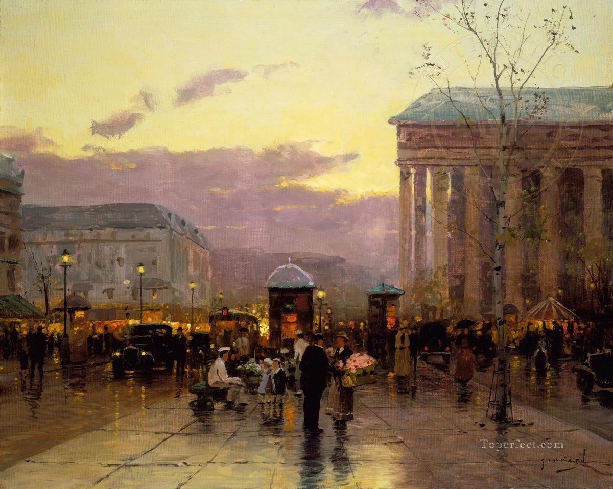 雨の夕暮れのパリの都会油絵